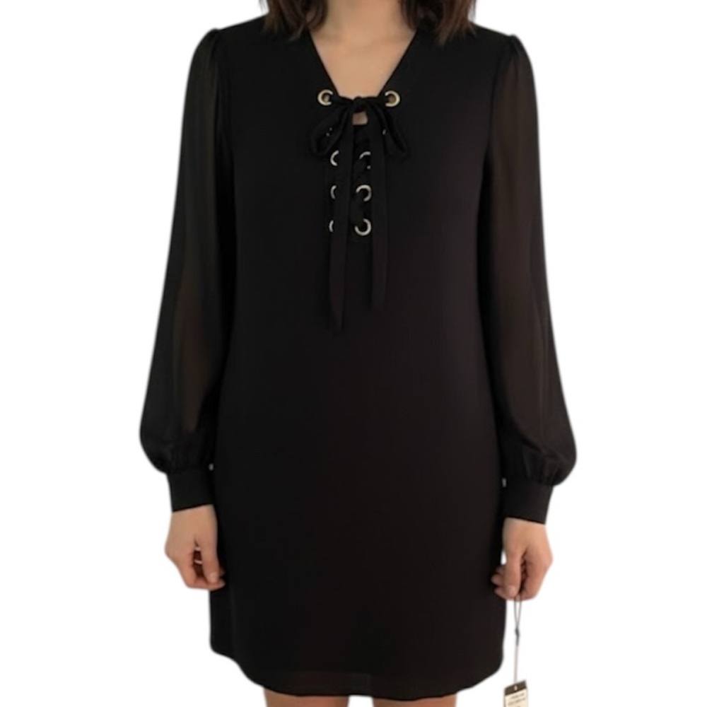 INC NWT Dress International Concepts Lace Up Dress Long Sleeve Black